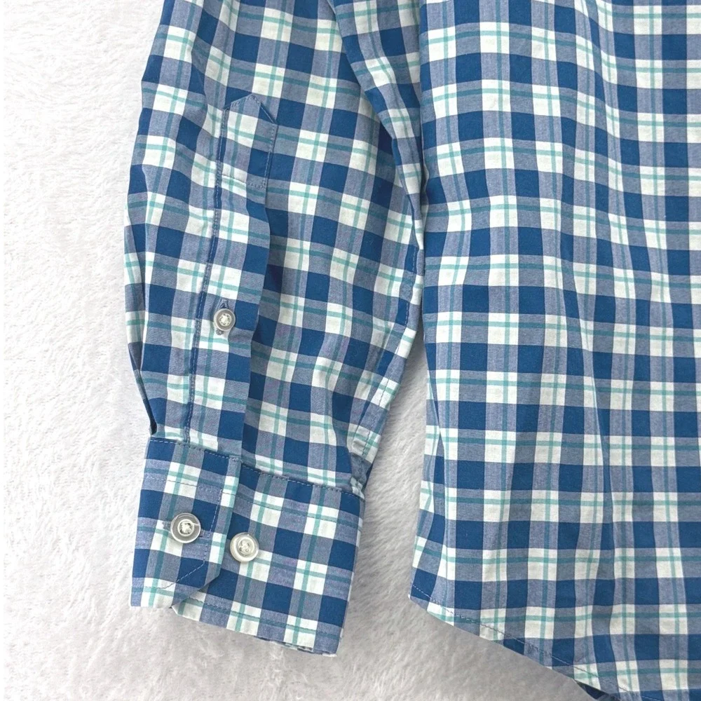 Banana Republic Mens Button Down Shirt M Blue Gingham Slim Flex Tech Stretch